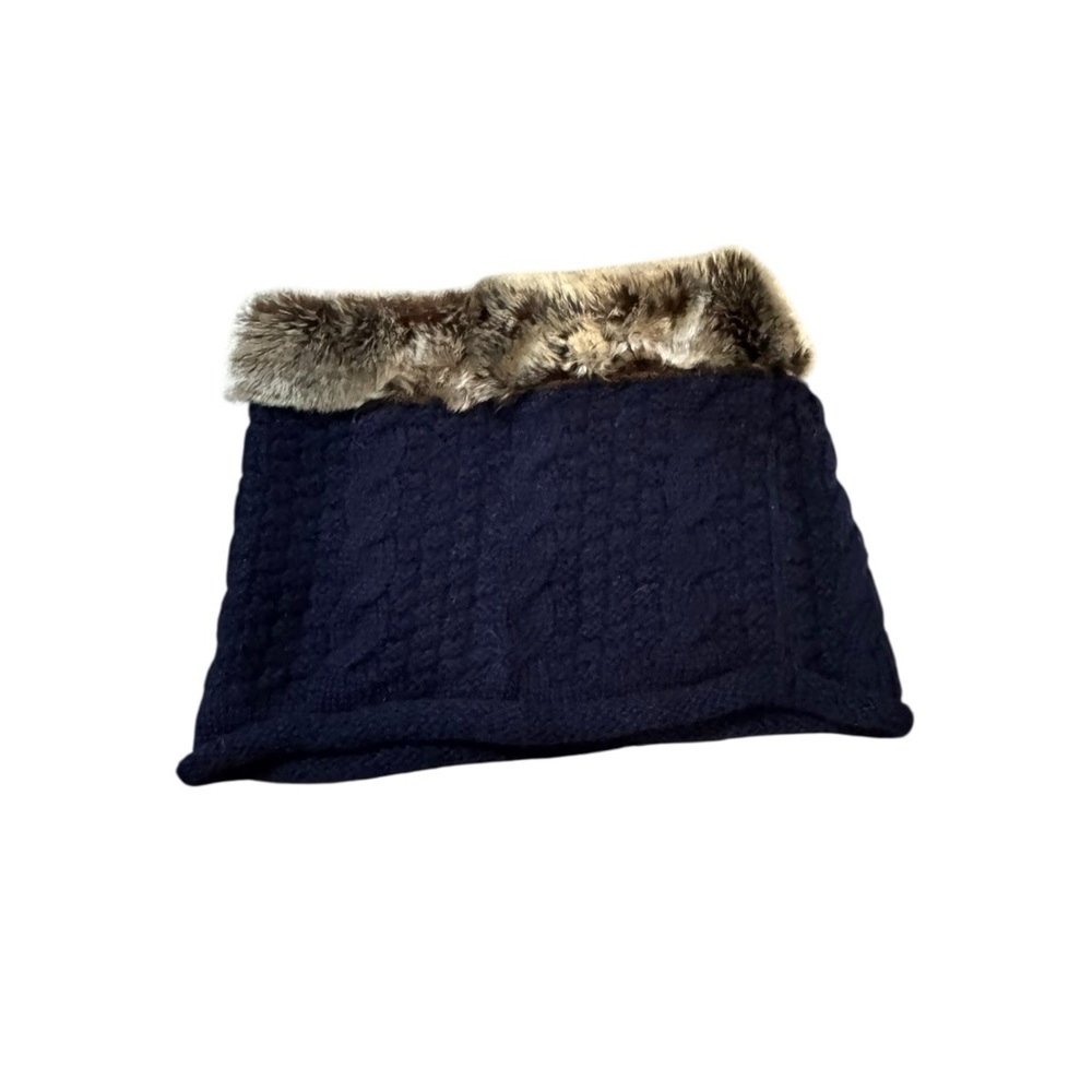 Chaos Navy Cowl  cable knit with Faux Fur Trim